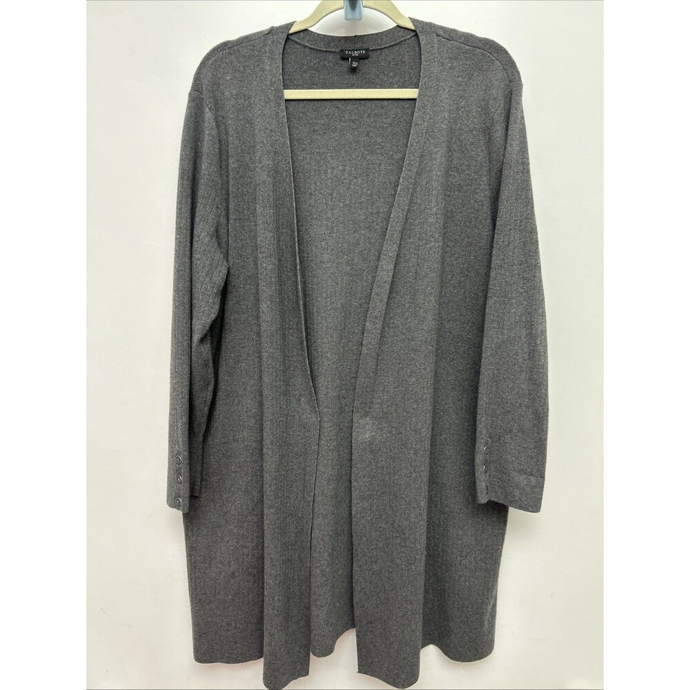 Talbots Cardigan Duster Woman’s Petite XLarge, Grey, Open, Long, Cotton Blend